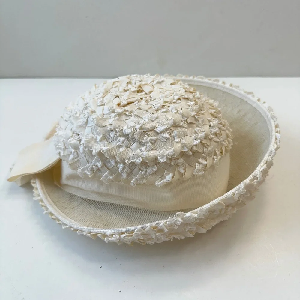 Vintage Union Made Ivory Ribbon Hat Church Wedding‎ Party Occasion